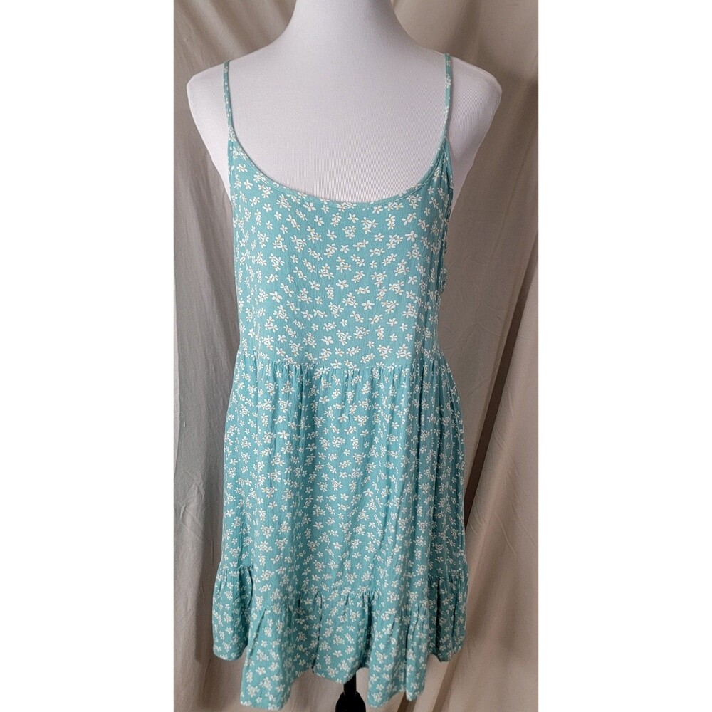 Aeropostale Women’s Medium Teal Floral Sundress Open Back Spaghetti Strap Tiered